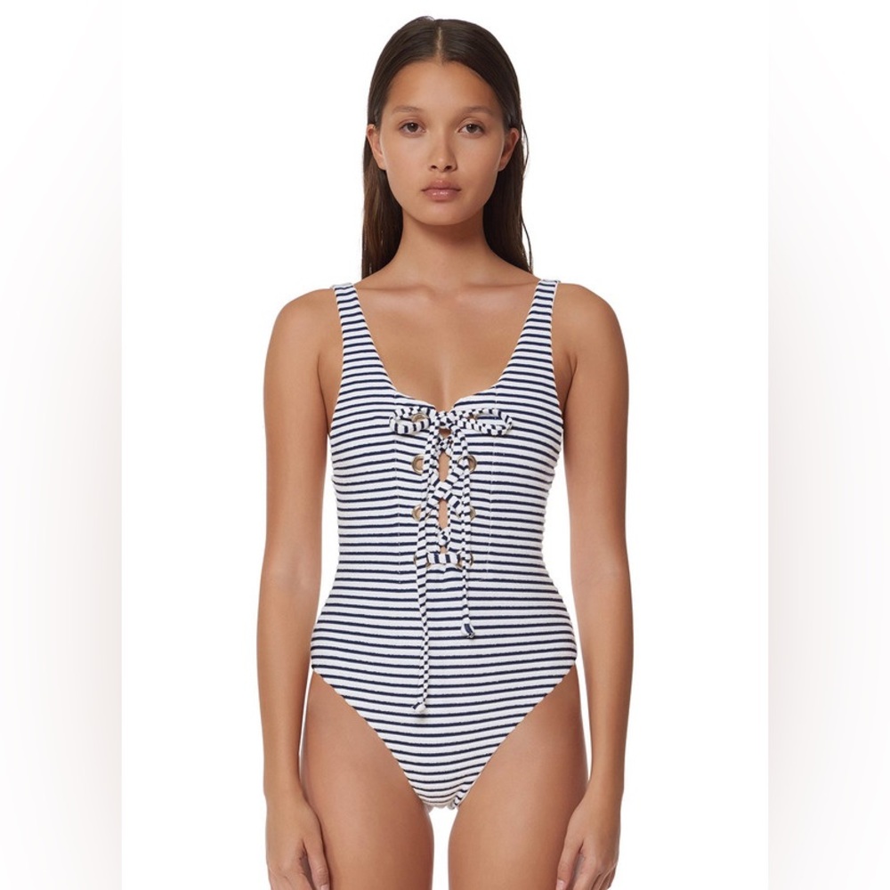 Mara Hoffman Terry Lace Up One Piece Swimsuit